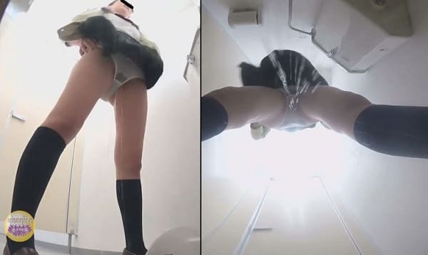 女子高生が純白パンツにオシッコお漏らし