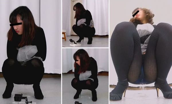 しゃがみパンチラしてオシッコお漏らし