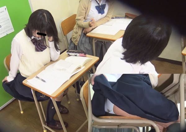 女子高生がパンチラしてミを漏らす