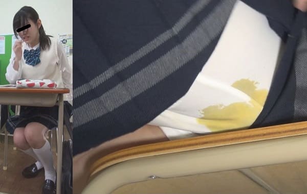 女子高生が純白パンツにミを漏らす