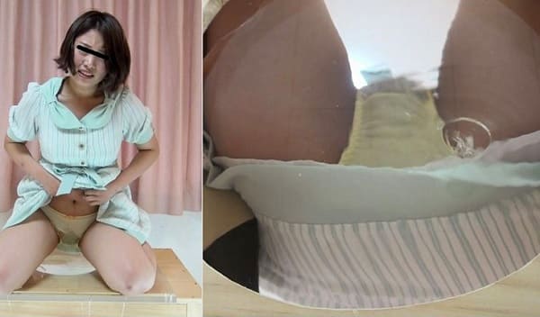 スカートたくし上げパンチラでオシッコお漏らし