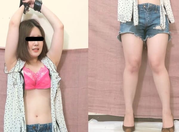 デニムのホットパンツにオシッコお漏らし