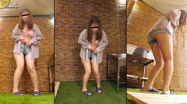 デニムのホットパンツにオシッコお漏らし