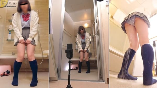 女子高生がグレーのショーツにオシッコお漏らし